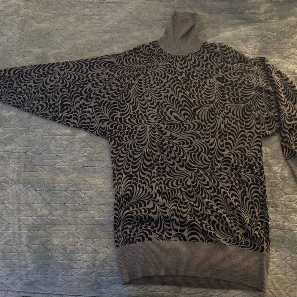 French Connection Black and Gray Swirl Turtleneck Sweater